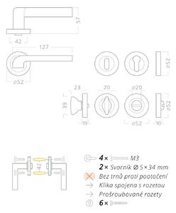 AC-T SERVIS Dveřní klika NIKA bronz - kulatá rozeta Mechanizmus rozety: Kovová konstrukce, Provedení kliky: vč. rozety WC