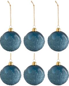 Set šesti modrých skleněných vánočních ozdob J-Line Natal 8 cm