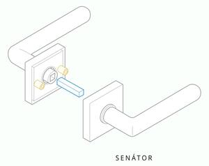 AC-T SERVIS Dveřní klika SENÁTOR matný chrom - hranatá rozeta Mechanizmus rozety: Kovová konstrukce, Provedení kliky: vč. rozety WC