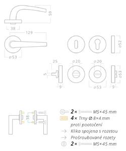 AC-T SERVIS Dveřní klika CATANIA lesklý chrom - kulatá rozeta Mechanizmus rozety: Kovová konstrukce, Provedení kliky: vč. rozety WC