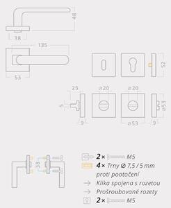 AC-T SERVIS Dveřní klika LINIA nerez/bílá - hranatá rozeta Mechanizmus rozety: Kovová konstrukce, Provedení kliky: vč. rozety PZ - fabkový klíč