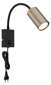 Globo 57911WM ROBBY - Nástěnná čtecí lampa v mosazné a černé barvě s kabelem do zásuvky, 1 x GU10 (Čtecí lampa na zeď s husím krkem)