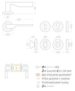 AC-T SERVIS Dveřní klika BRONCO bronz - kulatá rozeta Mechanizmus rozety: Kovová konstrukce, Provedení kliky: vč. rozety WC