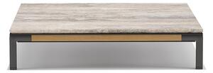 Ethimo Konferenční stolek Baia, Ethimo, čtvercový 90x90x20 cm, rám lakovaný hliník barva Carbon, teakové dřevo, deska kámen Travertino Silver