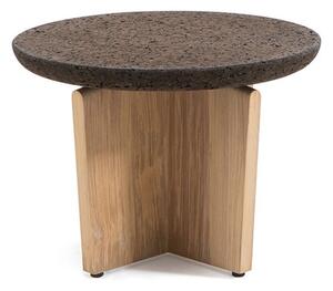 Ethimo Odkládací stolek Cross, Ethimo, kulatý 60x43 cm, rám teakové dřevo, deska černý korek a sklo