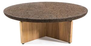 Ethimo Konferenční stolek Cross, Ethimo, kulatý 100x33 cm, rám teakové dřevo, deska černý korek a sklo
