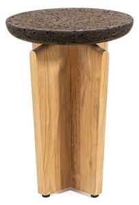 Ethimo Odkládací stolek Cross, Ethimo, kulatý 40x55 cm, rám teakové dřevo, deska černý korek a sklo