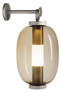 Ethimo Nástěnná LED lampa s držákem Lucerna, Ethimo, 19x19x34 cm, rám mosazí potažený hliník, sklo barva Fumé, napájení kabelem, včetně nástěnného držáku