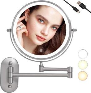 Zrcadlo na make-up, které se připevňuje na zeď, s rozměry 20,3 cm, s 1x a 10x zvětšením, nastavitelným otočným ramenem, inteligentním nastavením jasu a 3 barvami světla