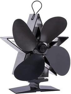 Ventilátor se 4 lopatkami, topný ventilátor poháněný teplem, cirkuluje teplý vzduch a šetří palivo, vhodný pro domácnost/sporáky na dřevo/krb (černý)