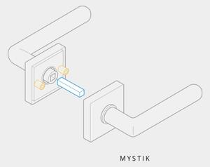 AC-T SERVIS Dveřní klika MYSTIK nerez - hranatá rozeta Mechanizmus rozety: Kovová konstrukce, Provedení kliky: vč. rozety PZ - fabkový klíč
