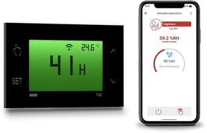 VE797800 TUO RH, zvlhčovač vzduchu s Wi-Fi, dotykový displej, určený pro montáž na zeď, digitální hygrostát s ovládáním přes aplikaci, rychlé nastavení přes Bluetooth, napájení 230 V, černý