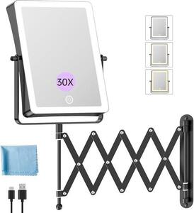 Nabíjecí kosmetické zrcadlo s LED osvětlením, kapacita 5000 mAh, rozměr 22 cm, zvětšení 1x/30x, montáž na zeď, stmívatelné, 3 teploty světla, otočné o 360°