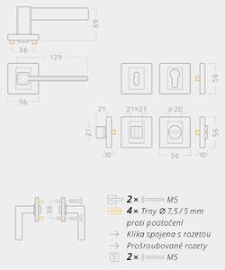 AC-T SERVIS Dveřní klika HARMONIA chrom/nerez - hranatá rozeta Mechanizmus rozety: Kovová konstrukce, Provedení kliky: vč. rozety WC