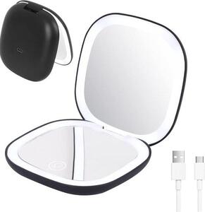 LED zrcátko na líčení, nabíjecí kosmetické zrcátko s 10x zvětšením, skládací mini zrcátko na make-up se 3 LED světly, cestovní ruční zrcátko