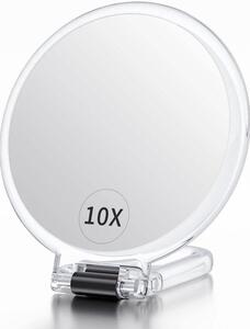 Ruční zrcátko s madlem, 10x/1x zvětšení, oboustranné zvětšovací zrcátko na make-up se stojanem, skládací, přenosné, kompaktní zrcátko na make-up