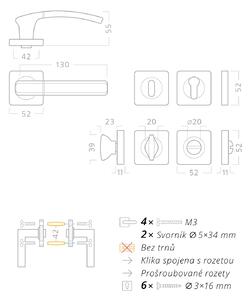 AC-T SERVIS Dveřní klika KIEL nerez - hranatá rozeta Mechanizmus rozety: Kovová konstrukce, Provedení kliky: vč. rozety WC