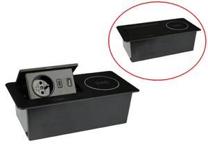 IN-LIGHT Výklopná zásuvka ZEBOX s bezdrátovou nabíječkou - černá