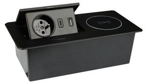 IN-LIGHT Výklopná zásuvka ZEBOX s bezdrátovou nabíječkou - černá