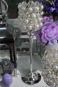 Stříbrný luxusní svícen s perlami 40cm