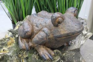 Hnědá soška žáby do zahrady 28cm