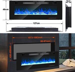 Elektrické krbové topení, nástěnné provedení - výkon 1500 W - rozměry 127 x 46 x 8 cm - materiál: kov a sklo - barva: černá - pro vnitřní použití - dekorativní krb