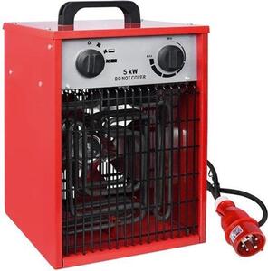 Ventilátorový ohřívač – Elektrické topení – Výkon 5 kW – Rozměry 25x25x36 cm – Červená barva – Pro vnitřní použití – Průmyslový ohřívač