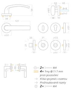 AC-T SERVIS Dveřní klika BETA matný nikl - kulatá rozeta Mechanizmus rozety: Plastová konstrukce, Provedení kliky: vč. rozety WC