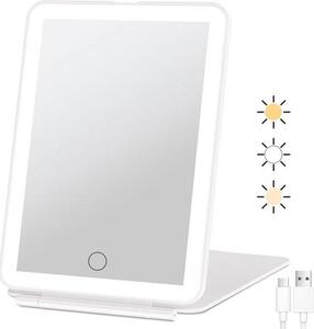 USB nabíjecí kosmetické zrcátko s osvětlením, přenosné cestovní make-up zrcátko s 72 LED diodami, 3 barvami, dotykovým ovládáním a duálním napájením pro kosmetické účely