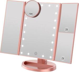 Zrcadlo s osvětlením a 21 LED diodami – funkce zvětšení 2x/3x – růžové zlato – ideální pro líčení, péči o pleť a styling