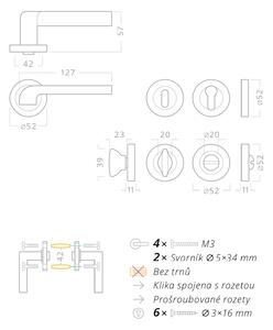 AC-T SERVIS Dveřní klika NIKA lesklý chrom - kulatá rozeta Mechanizmus rozety: Kovová konstrukce, Provedení kliky: vč. rozety WC