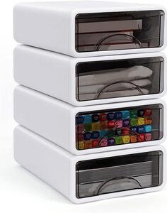 4 kusy stohovatelné zásuvkové úložné boxy, organizér do kanceláře s zásuvkami, plastové úložné boxy pro kancelář, školu, domov, toaletní stolek, pracovní plochu