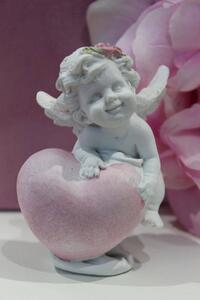 Bílá soška anděla s růžovým srdcem 7cm