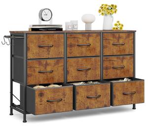 Komoda – 9 zásuvek – 100 x 30 x 65 cm – Rustikální hnědá – Úložný nábytek do ložnice