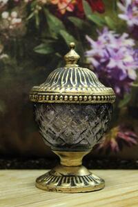 Fialový rustikální svícen v skle s kopou 13cm
