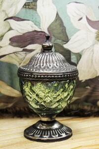 Zelený rustikální svícen v skle s kopou 13cm