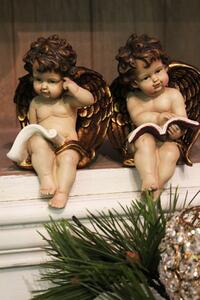 Krémově zlaté sošky andělů s knihou 2-set