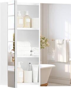Skříňka do koupelny, zrcadlová skříňka, bílá barva - moderní design, dřevo - montáž na zeď - úsporné úložné řešení