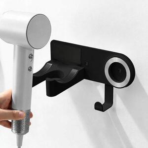 Držák na fén bez vrtání - Magnetický držák na fén pro montáž na zeď - Univerzální kompatibilita pro různé typy fénů - Černá barva - Ideální pro