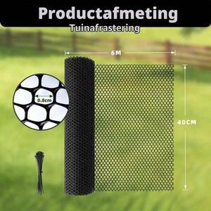 Zahradní plot, 6 m x 40 cm, černá, kuřecí drát, plast, králičí oky, letní oky, kočičí plot, s 30 kabelovými vazbami, volupultní mřížkou pro plot a vymezení kuřat, ochrana zahrady