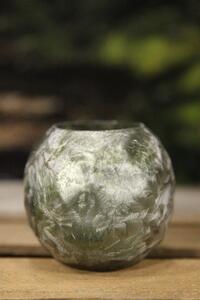 Zelený zamrzlý skleněný svícen 9cm