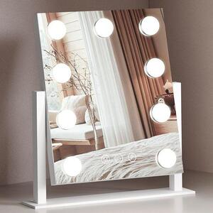 Zrcadlo s osvětlením, make-up zrcadlo ve stylu Hollywoodu s 9 stmívatelnými LED lampami, 3 barevnými režimy, inteligentním dotykovým ovládáním, 360stupňovou rotací a plochou základnou
