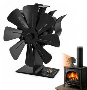 Ventilátor do trouby, ventilátor do krbové vložky, ventilátor do krbové vložky bez napájení, 8 lopatek, integrovaný teploměr, vhodný pro kamna na dřevo, peletová kamna a různé typy pečí, tichý provoz
