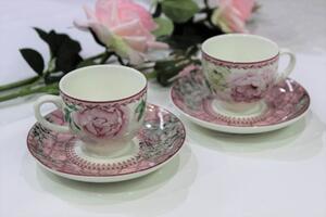 Romantic Rose porcelánové šálky s podšálky 2-set