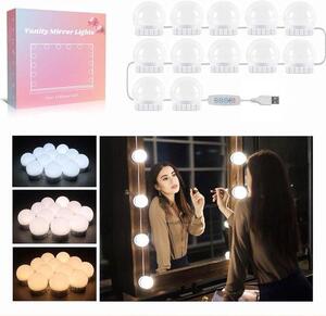Akynite Zrcadlové osvětlení s 12 LED diodami, osvětlení zrcadla pro líčení ve stylu Hollywood, USB port, nastavitelný kabel a vypínač, 3 barvy