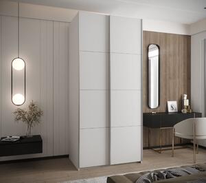 Bílá šatní skříň s posuvnými dveřmi Lux 1 - 100 cm Barva: Bílá + stříbrné lišty