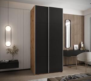 Černá šatní skříň s posuvnými dveřmi Lux 1 - 100 cm Barva: Dub Artisan/černá + stříbrné lišty
