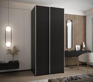 Černá šatní skříň s posuvnými dveřmi Lux 1 - 100 cm Barva: Černá + stříbrné lišty