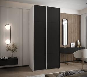 Černá šatní skříň s posuvnými dveřmi Lux 1 - 100 cm Barva: Bílá/černá + stříbrné lišty
