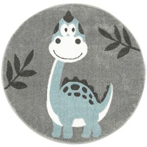 Makro Abra Kulatý dětský koberec Lima C880A Dinosaurus šedý modrý Rozměr: průměr 100 cm